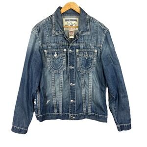 True Religion Jeans World Tour XXXL Trucker Jacket Light Wash Distressed